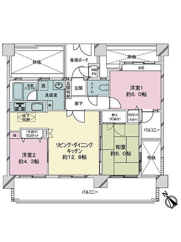 ライオンズプラザ壺川(3LDK) 5階の間取り