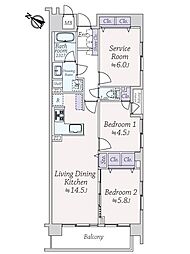 クレストフォルム月島シティコート 2SLDKの間取図画像