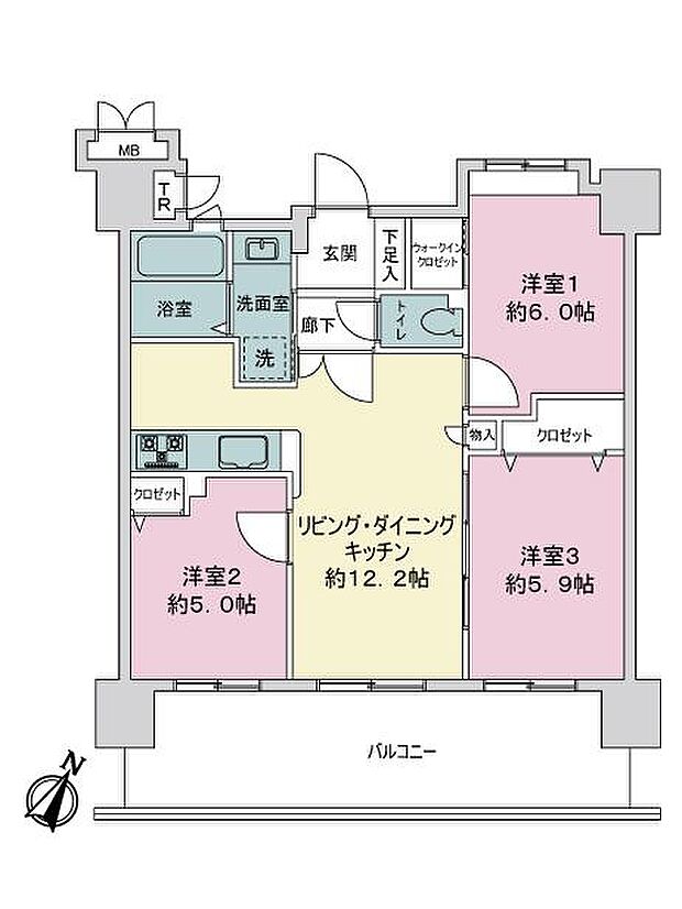 エステムコート新大阪4パークフロント(3LDK) 12階の間取り