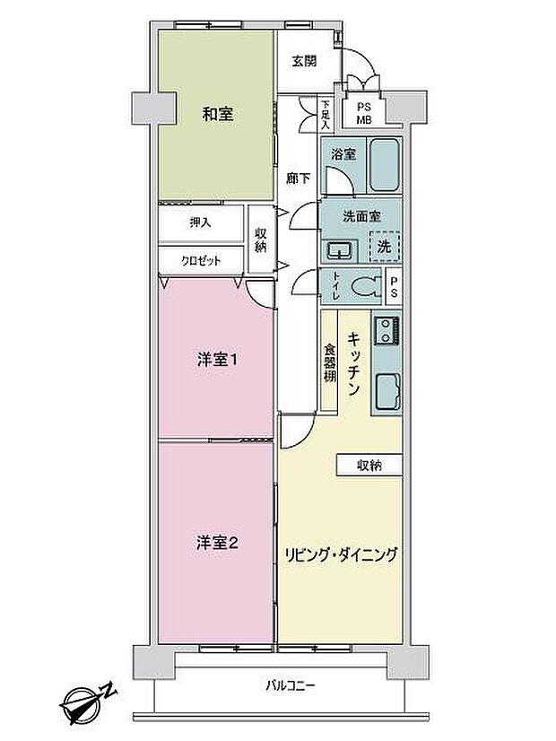 ライオンズマンション藤ケ丘ガーデン(3LDK) 2階の間取り