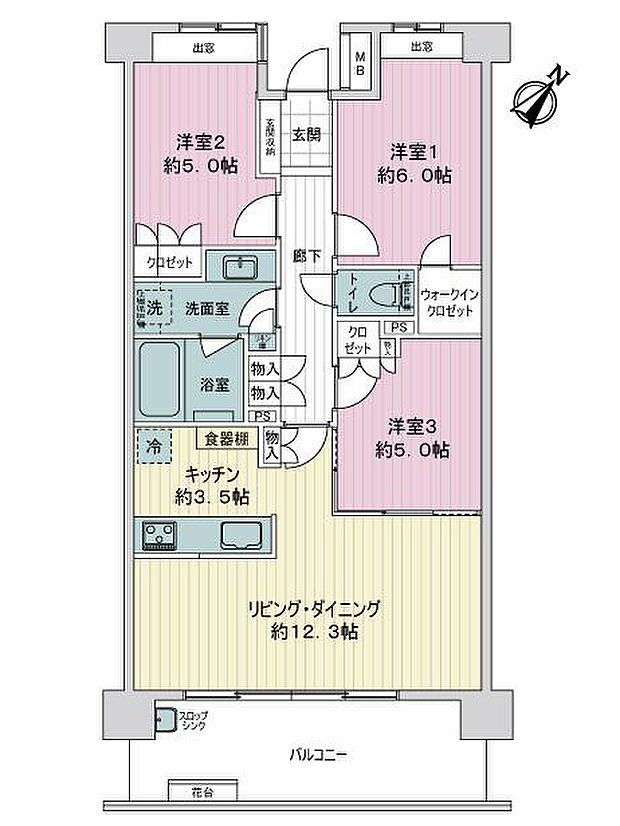 ライオンズ市川妙典(3LDK) 3階の間取り