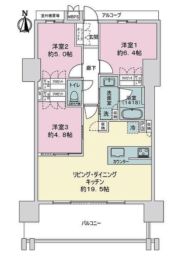 ワコーレ　ザ・神戸旧居留地レジデンスタワー(3LDK) 2階の間取り