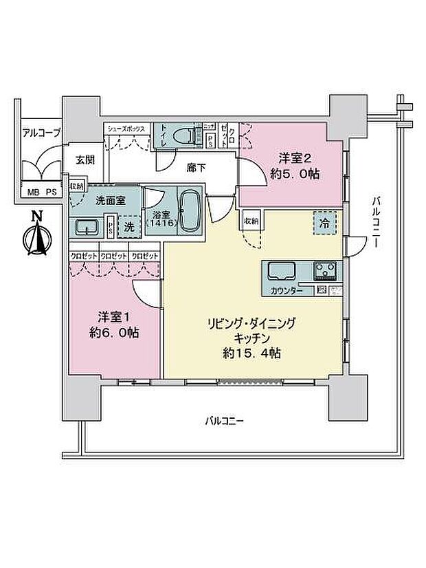 ワコーレ　ザ・神戸旧居留地レジデンスタワー(2LDK) 4階の間取り