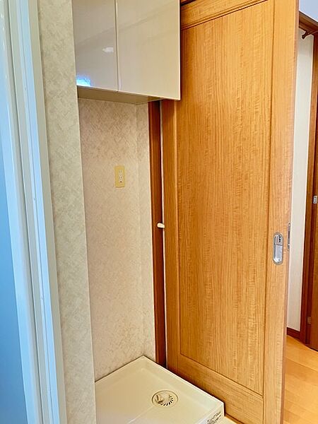 洗濯機置き場の上には、吊戸棚があり、洗濯用品等の収納に役立ちます。
