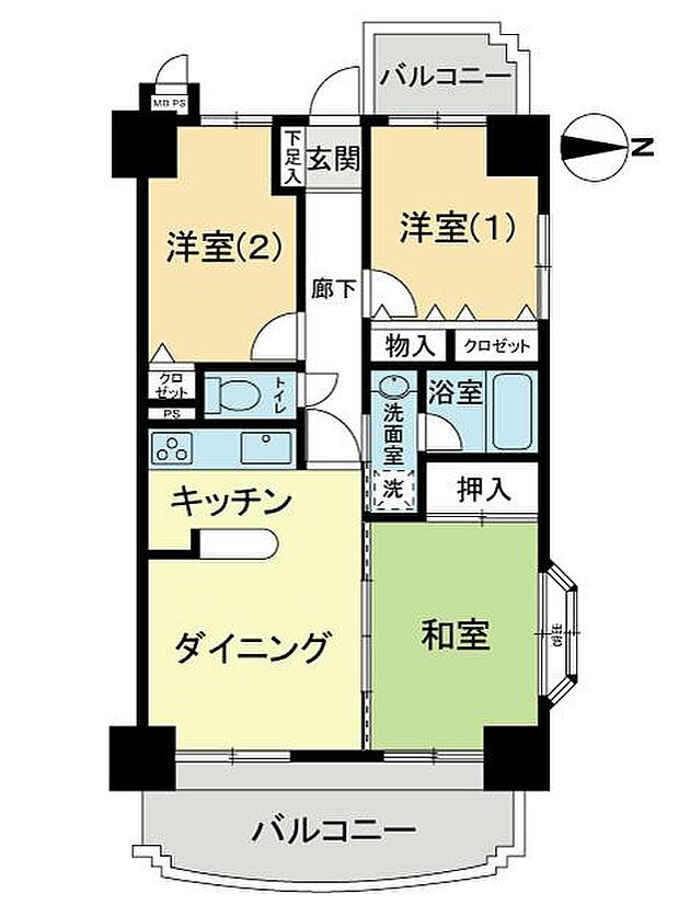 ライオンズマンション新居浜徳常町(3DK) 5階の間取り