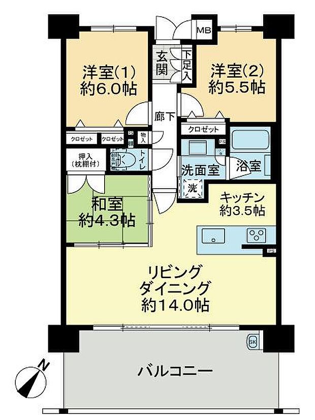 アルビオ・ガーデン新倉敷(3LDK) 2階の間取り