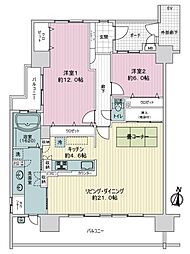 サーパス上乃木 2LDKの間取り