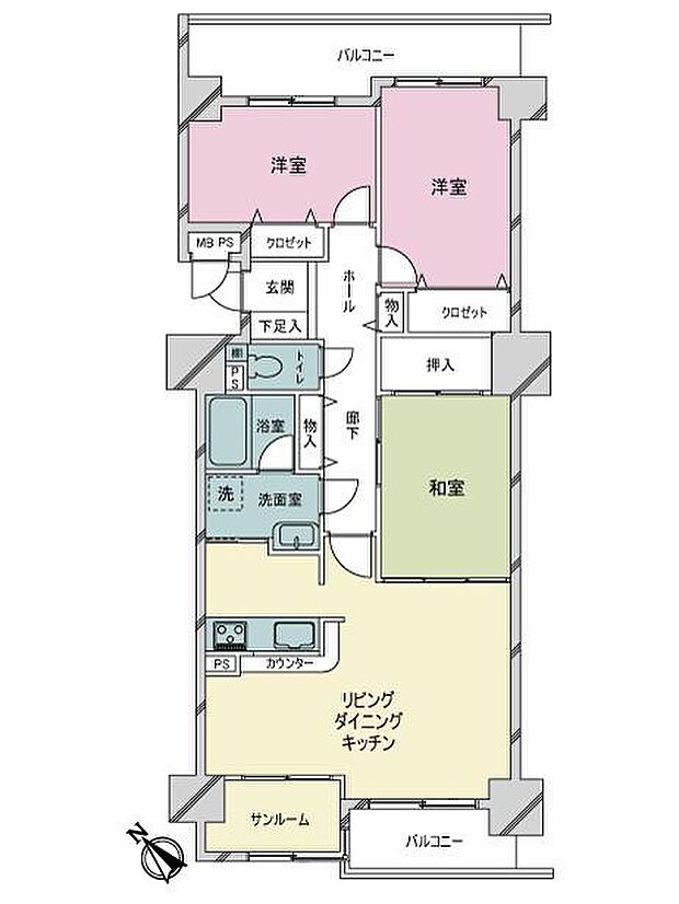 ライオンズマンション高岡中島町(3LDK) 3階の間取り