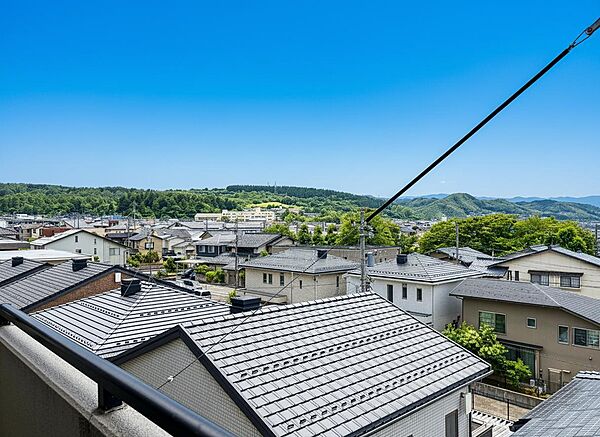 南西側バルコニーからの眺望（南方面）。眺望は永続的に保証されるものではありません。