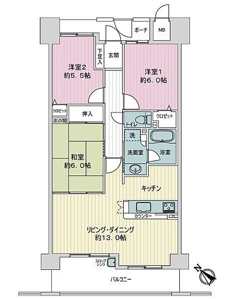 3LDK 間取り