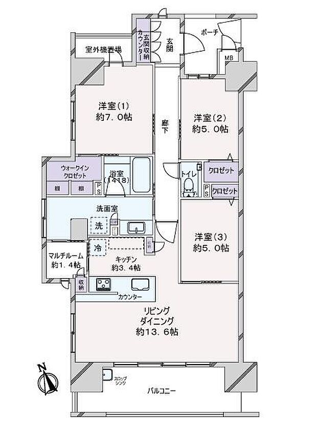 サーパス浜松城公園(3LDK) 2階の間取り