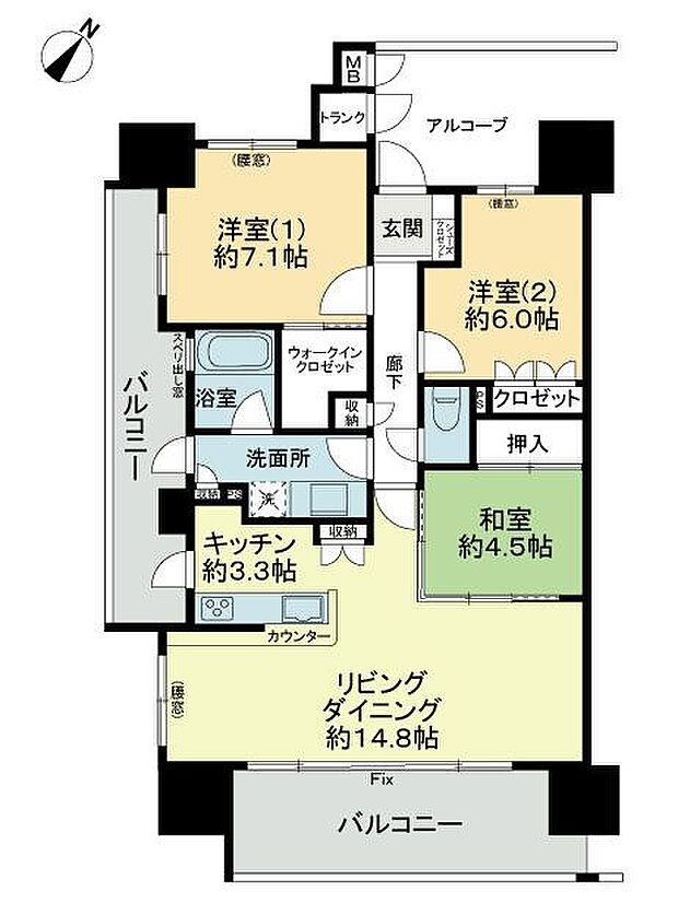 サーパス市役所前セントマークス(3LDK) 9階の間取り