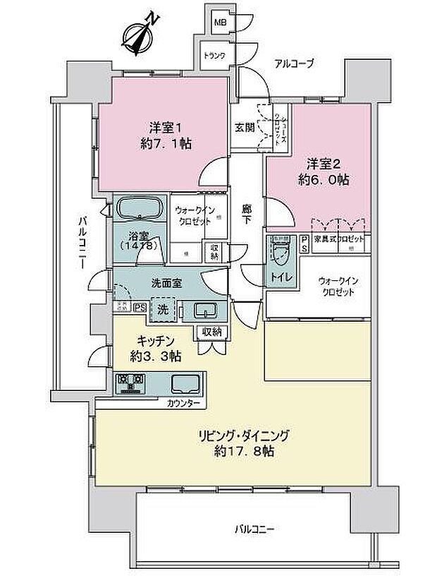 サーパス市役所前セントマークス(2LDK) 13階の間取り