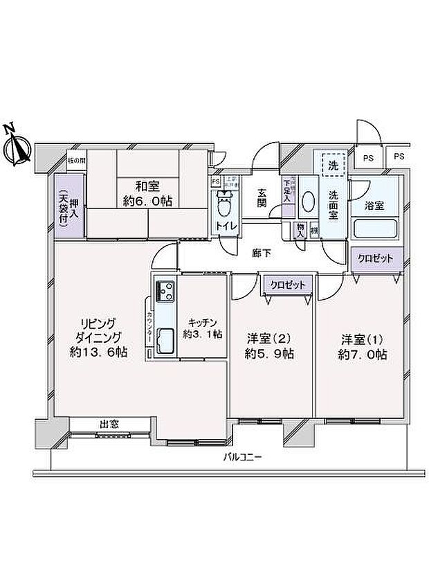 ライオンズマンション桜城(3LDK) 3階の間取り