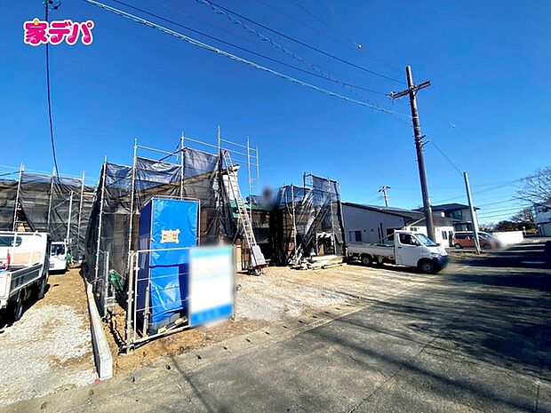【3号棟】上棟しました! ・長期優良住宅 ・平屋建て住宅 ・4LDK ・LDK16.5帖、隣接洋室4.5帖 ・全居室収納完備 ・WIC完備 ・シューズクローク ・駐車場並列3台可