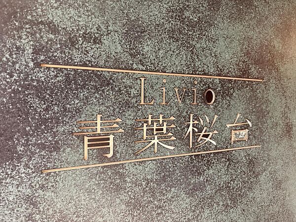 エントランスを彩る「Livio 青葉桜台」の館銘板。重厚な素材感と繊細な文字が、レジデンスらしい品格を演出します。