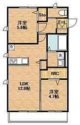 GUCCIフィールドII 1階2LDKの間取り