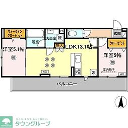 (仮称)DーROOM今宿駅前1丁目 2LDKの間取図画像