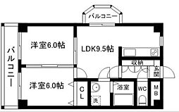 ロイヤル天神南200 2LDKの間取図画像