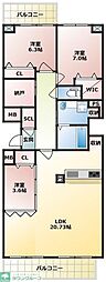 CREST西新 3SLDKの間取図画像
