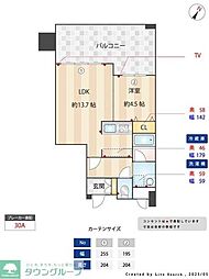 KDXレジデンス大濠ハーバービュータワー 1LDKの間取図画像