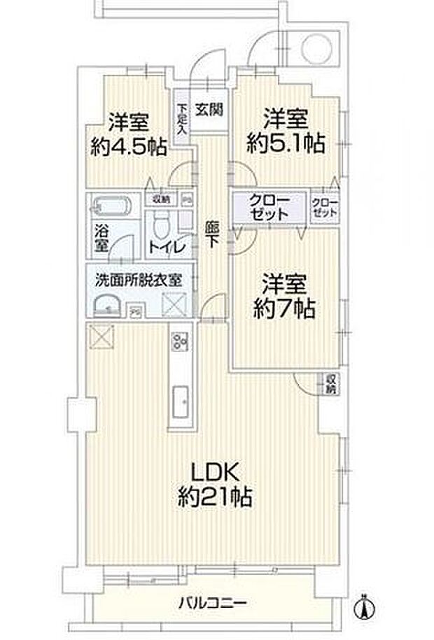 今宿パークマンション(3LDK) 7階の間取り