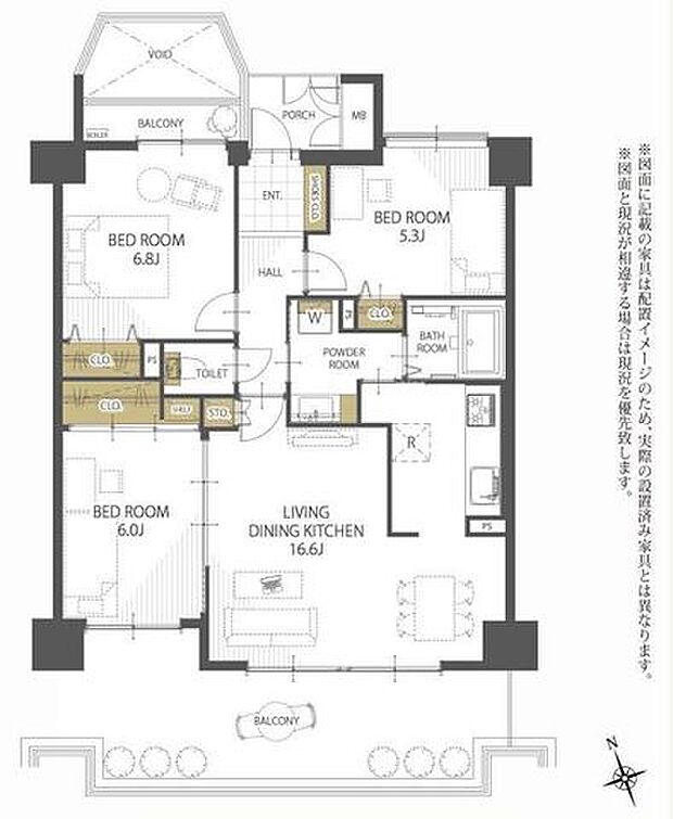 西福岡マリナタウンウェーブコースト5番館(3LDK) 2階の間取り