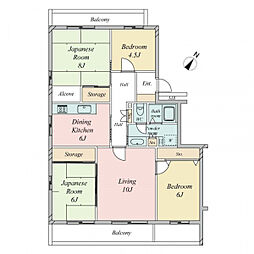 千里緑丘住宅39号棟 4LDKの間取図画像