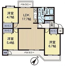 戸塚芙蓉ハイツA1号棟 3LDKの間取り