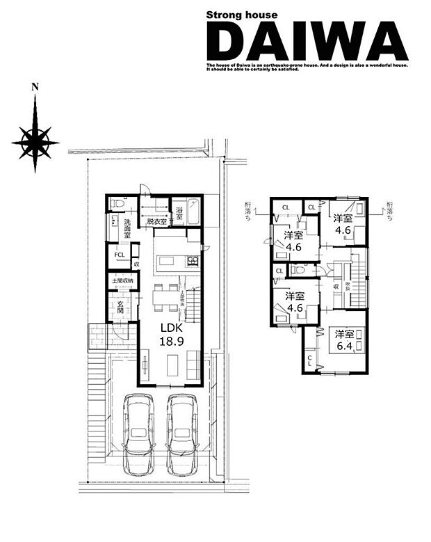 ■間取り図■上部吹抜のある明るいLDKは約18.9帖！土間収納やFCLなど収納充実♪