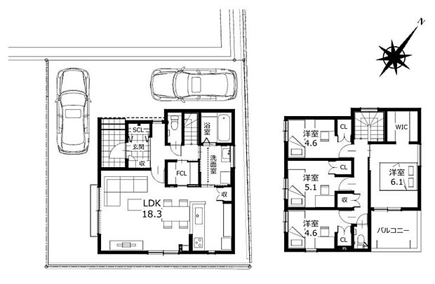 ■間取り図■豊富な収納♪1階にはFCL、2階主寝室にはWICがあります♪