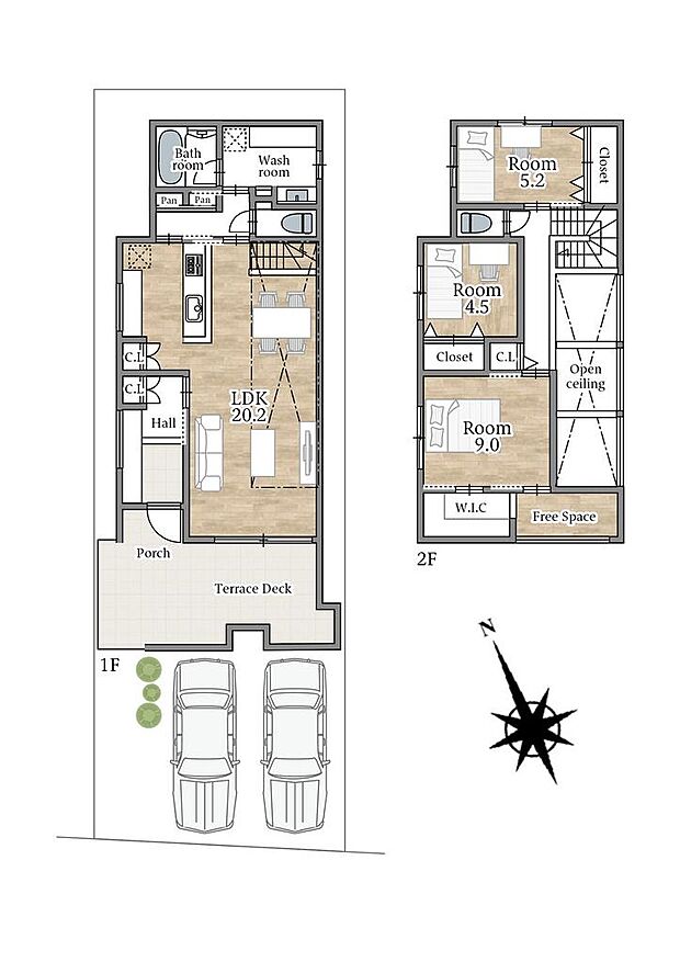 ■間取り図■収納たっぷりのお家♪上部吹抜があり明るいです♪