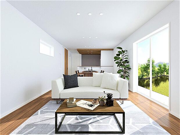 ■完成イメージパース■17.3帖のゆったりとしたLDK♪大きな窓から光が入り明るく開放的!