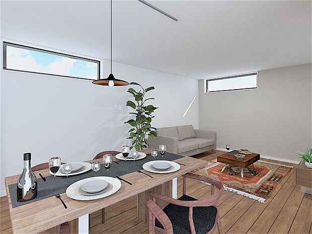 ■完成イメージパース■横並びキッチン・ダイニング！使い勝手がよく家事もスムーズ♪収納たっぷり◎