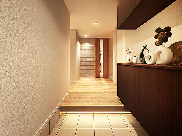 ■玄関完成イメージパース■壁面いっぱいのシューズクローゼットは収納力◎