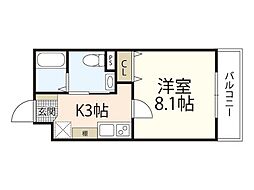 カサグランデII 1階1Kの間取り