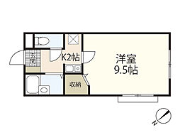 ボヌール 2階1Kの間取り