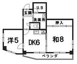 広島電鉄5系統 比治山橋駅 徒歩11分の賃貸マンション 5階2DKの間取り