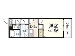 アドバンス中広町 2階1Kの間取り