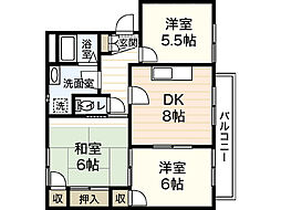 ディアス川内B棟 2階3LDKの間取り