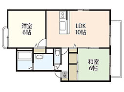 ディアスミドリＢ棟 1階2LDKの間取り