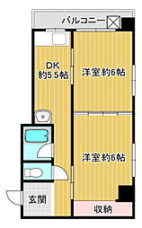 長谷コーポ 2DKの間取図画像