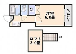 オレンジハウス坪井 2階1Kの間取り