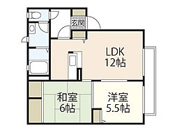 グランドールS 2階2LDKの間取り