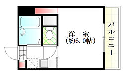 フォレスト東原 2階1Kの間取り