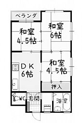 YKコーポ3 3階3DKの間取り