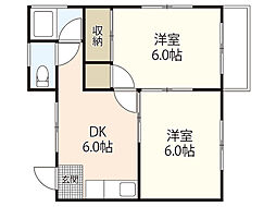 光田ビル 2階2DKの間取り