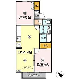 ディアコート八幡 2階2LDKの間取り