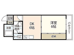 フロール神原 6階1DKの間取り