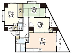 プライムコートＫ 8階3LDKの間取り